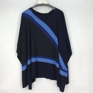 St. John Navy Poncho with Blue Stripe Accents